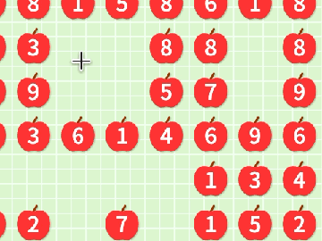 Dragging on the board to select apples that sum to 10